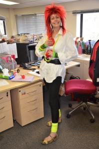 The Consortium's Jo Trigg unwittingly gets in training for Wig Wednesday during Red Nose Day