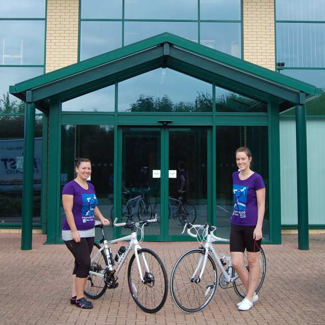 Bertrams Pair Keep Cycling Jodie and Nicola outside the office