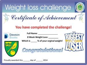 Certificate awarded to biggest loser participants